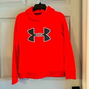 Under Armour orange w/black white letters hoody size small.